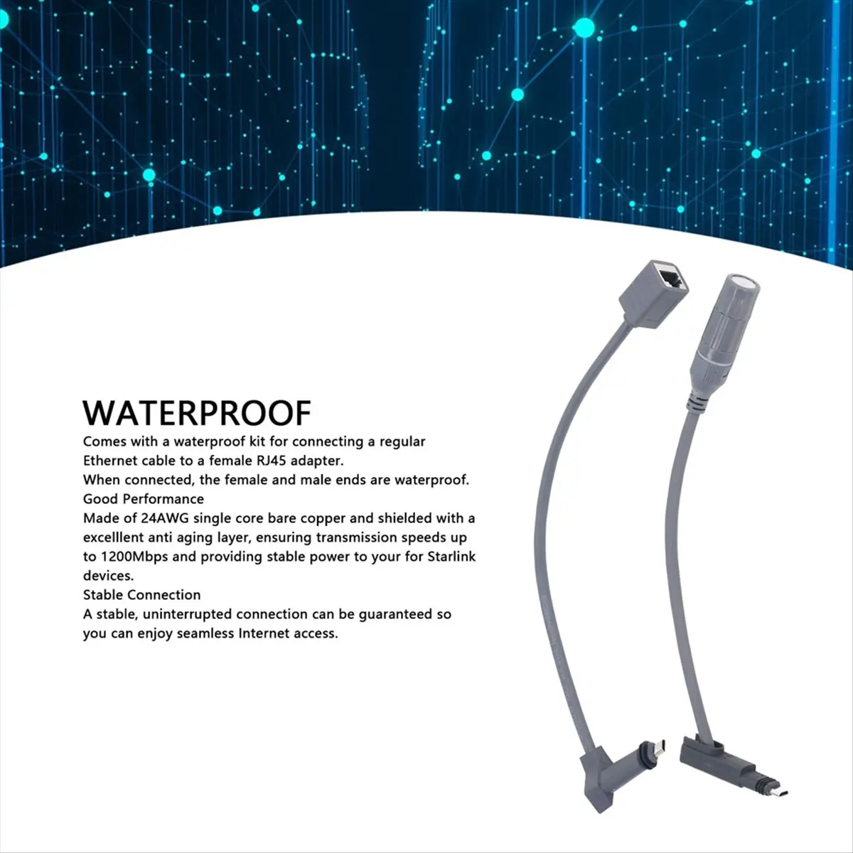 HDL SPX to RJ45 Extension Cable Adapter 1200Mbps Speed for Starlink Cable RJ4 Female Connector Pair for Dish & Router
