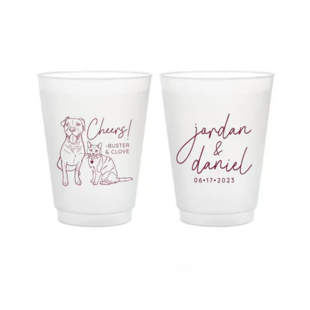 Frosted Unbreakable Plastic Cup, Custom Pet Illustration, Cheers, Wedding Favors, Frosted Cups,Beer Cups,Wedding Cups