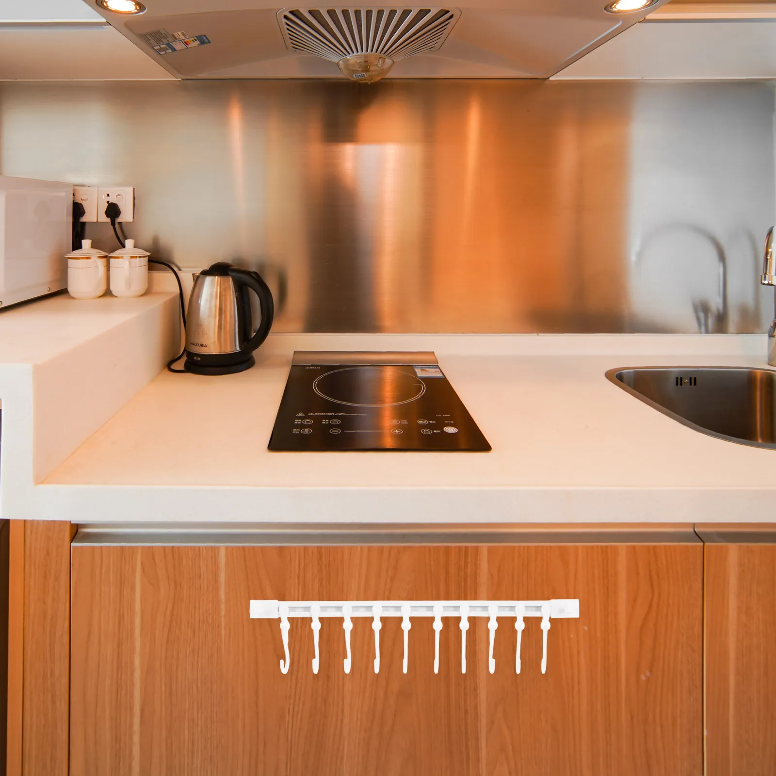 6Sets Slide Rail Hook System Self-Adhesive No-Punch Wall Hook Rack for Kitchen Under Cabinet Bathroom Bedroom Multi-Purpose