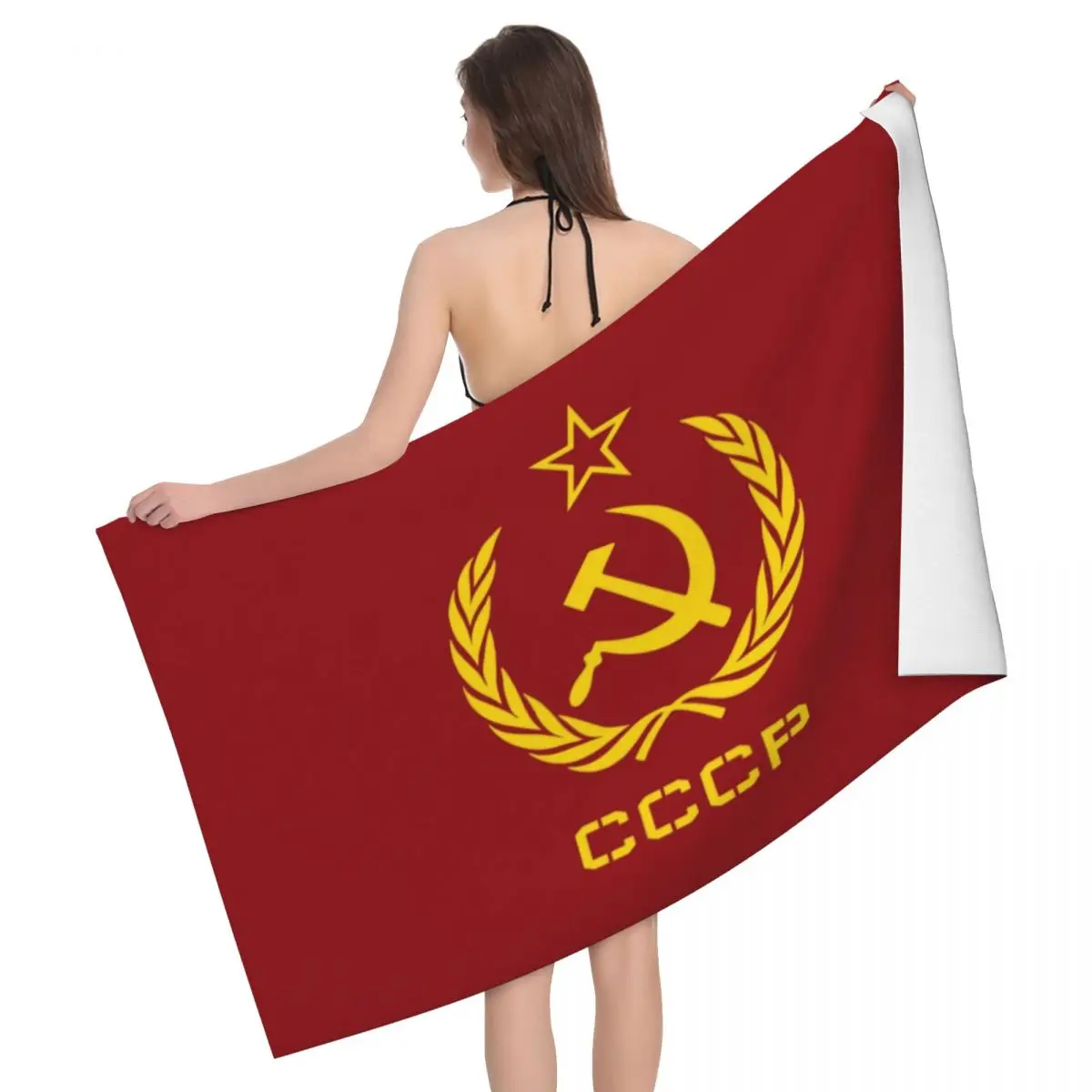 

Russian USSR Soviet Union Socialism Hammer And Sickle Beach Towel Customized CCCP Breathable Microfiber Pool Towels