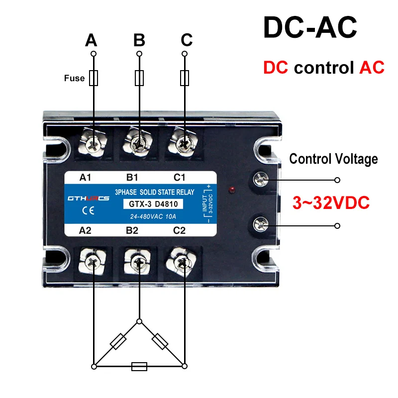 DC-AC AC-AC Three Phase Solid State Relay 3-SSR 10A 25A 40A 60A 80A 100A 120A 200A 70-280V AC Control 24-480V 40AA 40DA