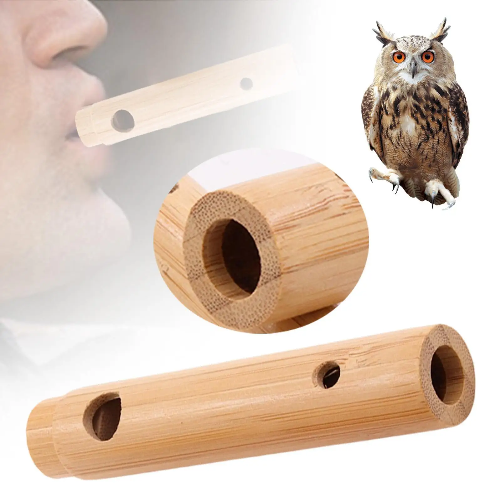Wooden Bird Whistle Owl Sound Caller Bamboo Material Lightweight Hand Twisted Training Flute for Bird Watching Outdoor Compact