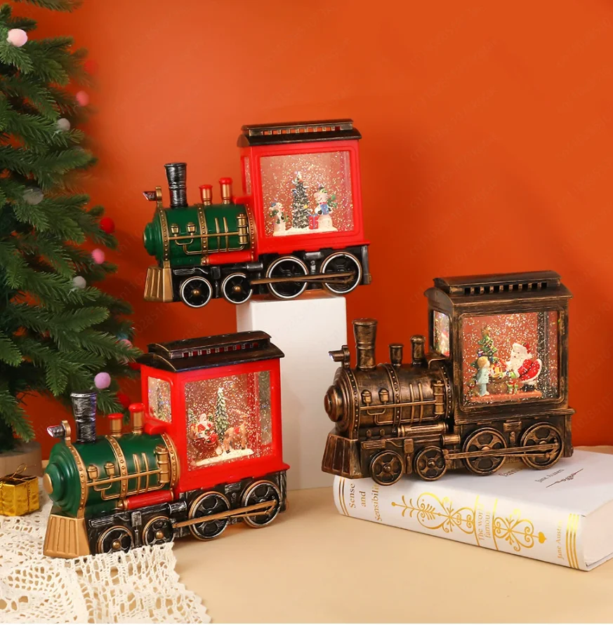 Santa water filling desktop decoration ornament retro train music box night light Christmas gift
