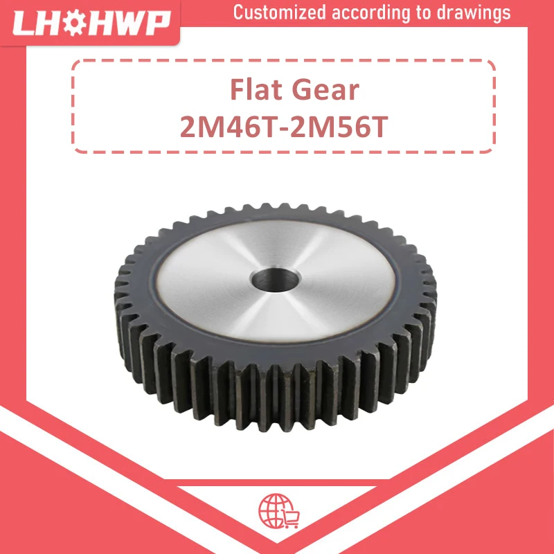 45# Steel Module 2 Flat Gear 46 Teeth To 56 Teeth Customizable With Process Hole 14mm/16mm/18mm Industrial Transmission Parts