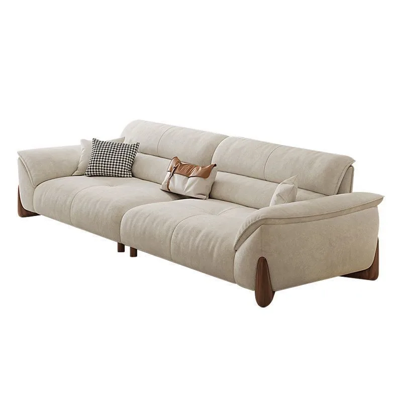 New sofa living room simple modern size straight combination cream leather cloth sofa