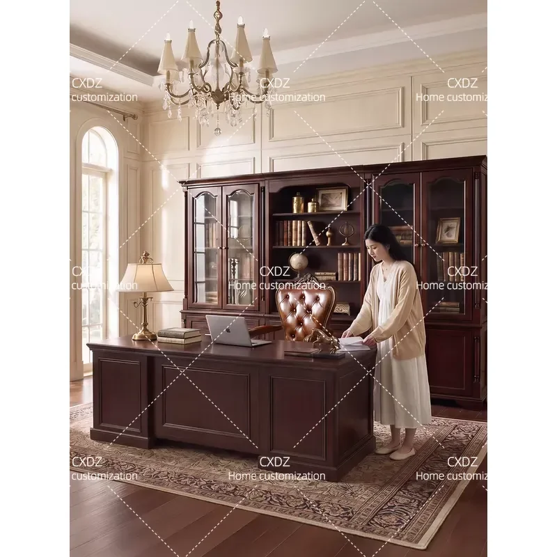 American Rural Style All Solid Wood Desk Log Writing Table Eco Friendly Computer Desk for Study Home Office Furniture