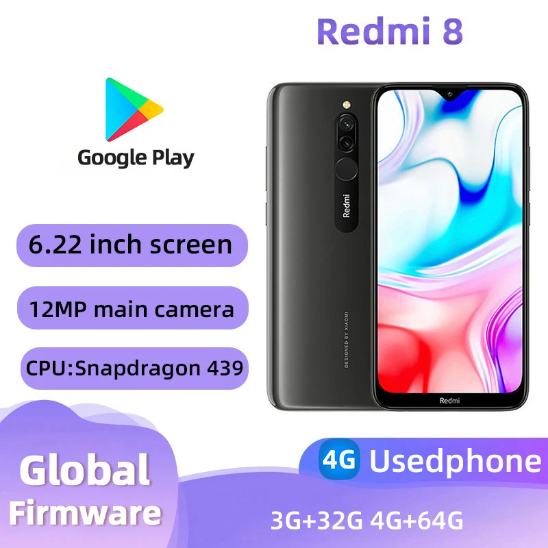 redmi 8 Android 4G Unlocked 6.22 inch 4GB RAM 64GB ROM All Colours in Good Condition Original Cell phone
