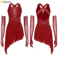 Vestido de baile de Tango lírico para mujer, vestido asimétrico con diamantes de imitación y guantes, traje de baile de salón, Tango, Jazz, Rumba, Samba
