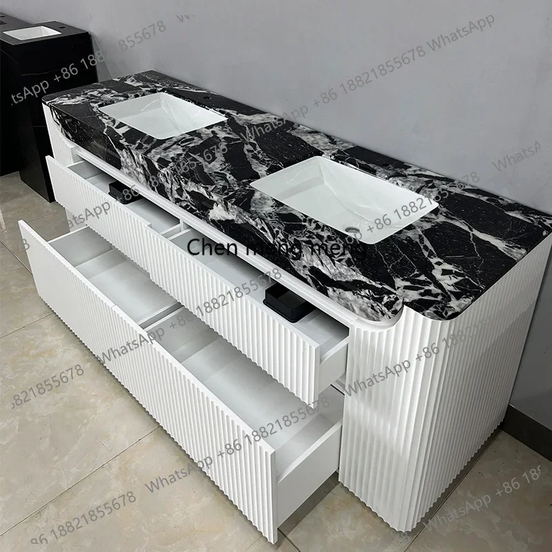 F150 Marble bathroom cabinet modern simple light luxury natural washstand seamless integrated basin