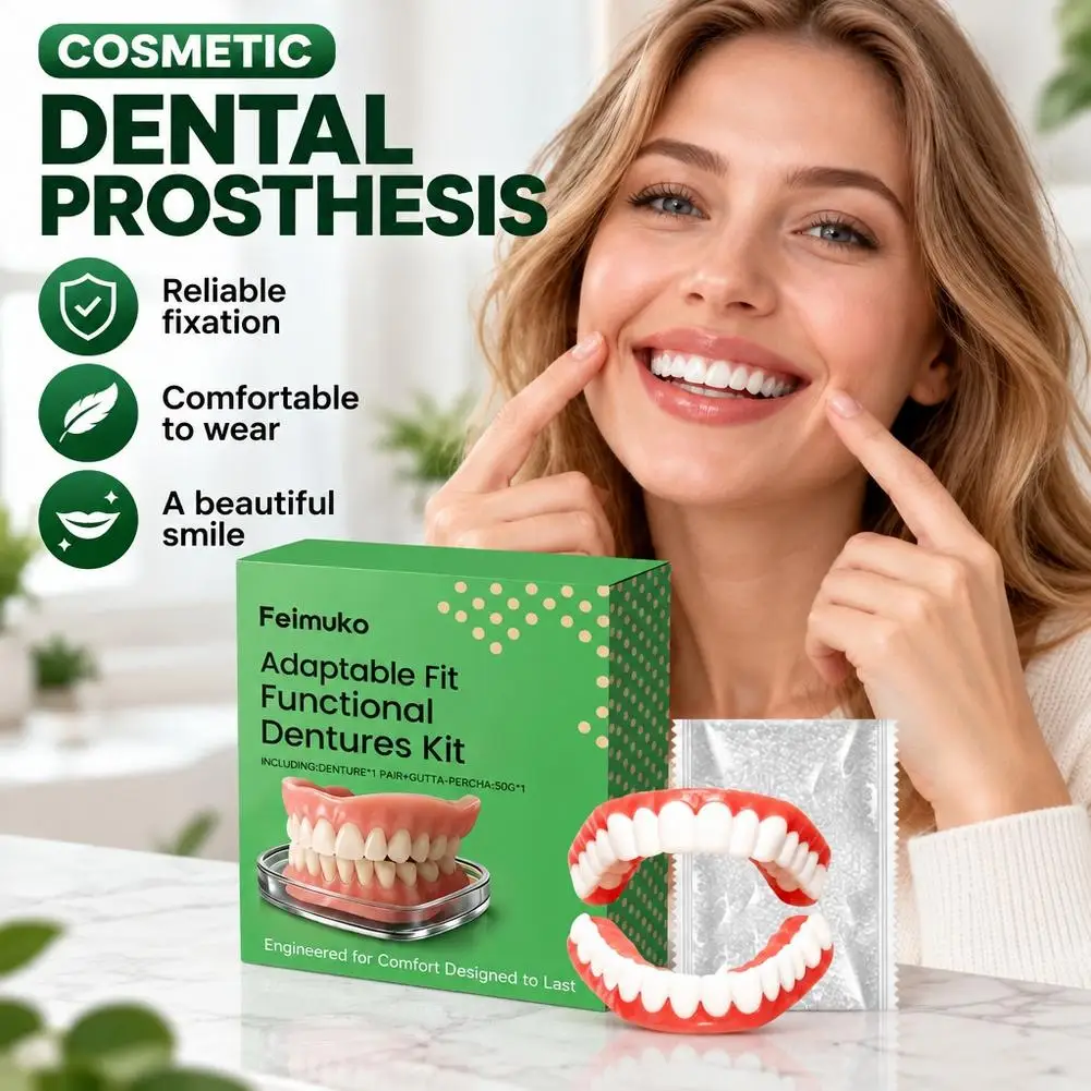 Feimuko Denture Set Natural Fit Oral Care Teeth Cleaning Kit Daily Hygiene Easy Apply Gentle Wear Dental Care Accessory