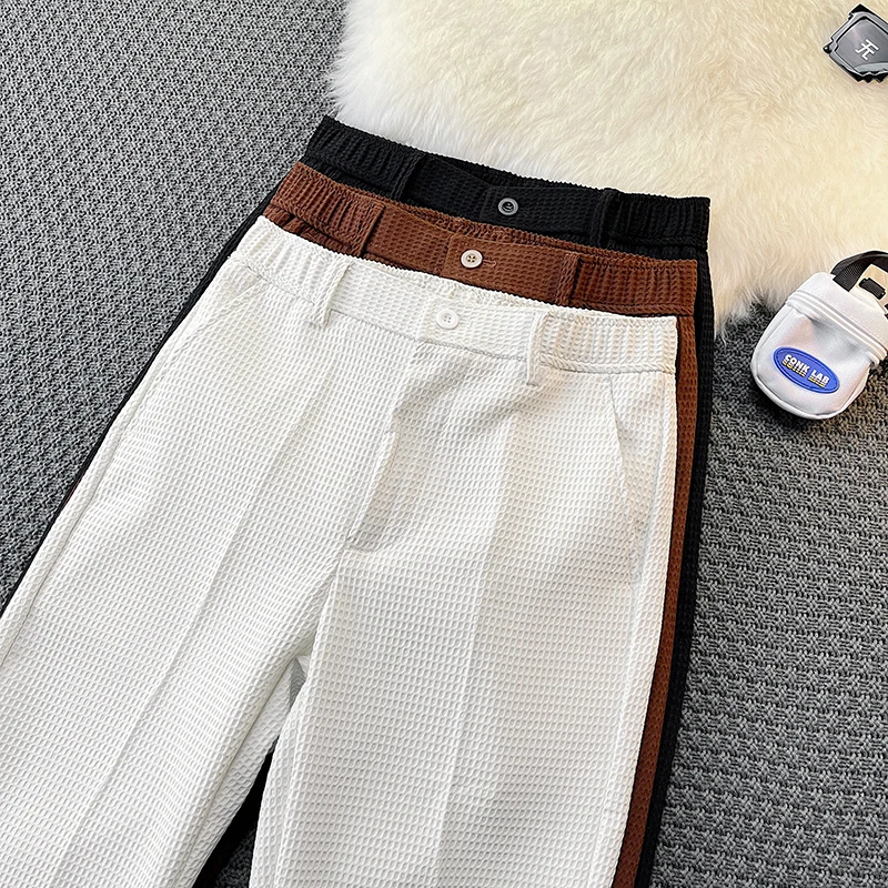 

Spring Summer Korean Loose Ice Silk Pants Men's Drape Long Fat Casual Sports Trousers Wide Leg Straight Tide Brand New A95