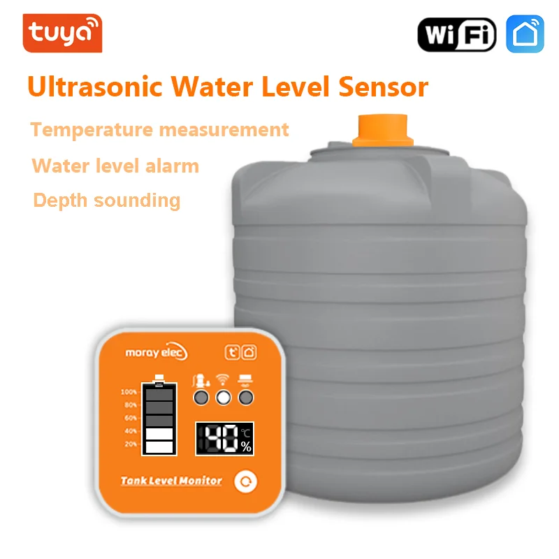 Moray ME201R Wifi Smartlife Tuya APP LCD Ultrasone Draadloze Temperatuur- en Vloeistofniveau Monitor voor Watertanks