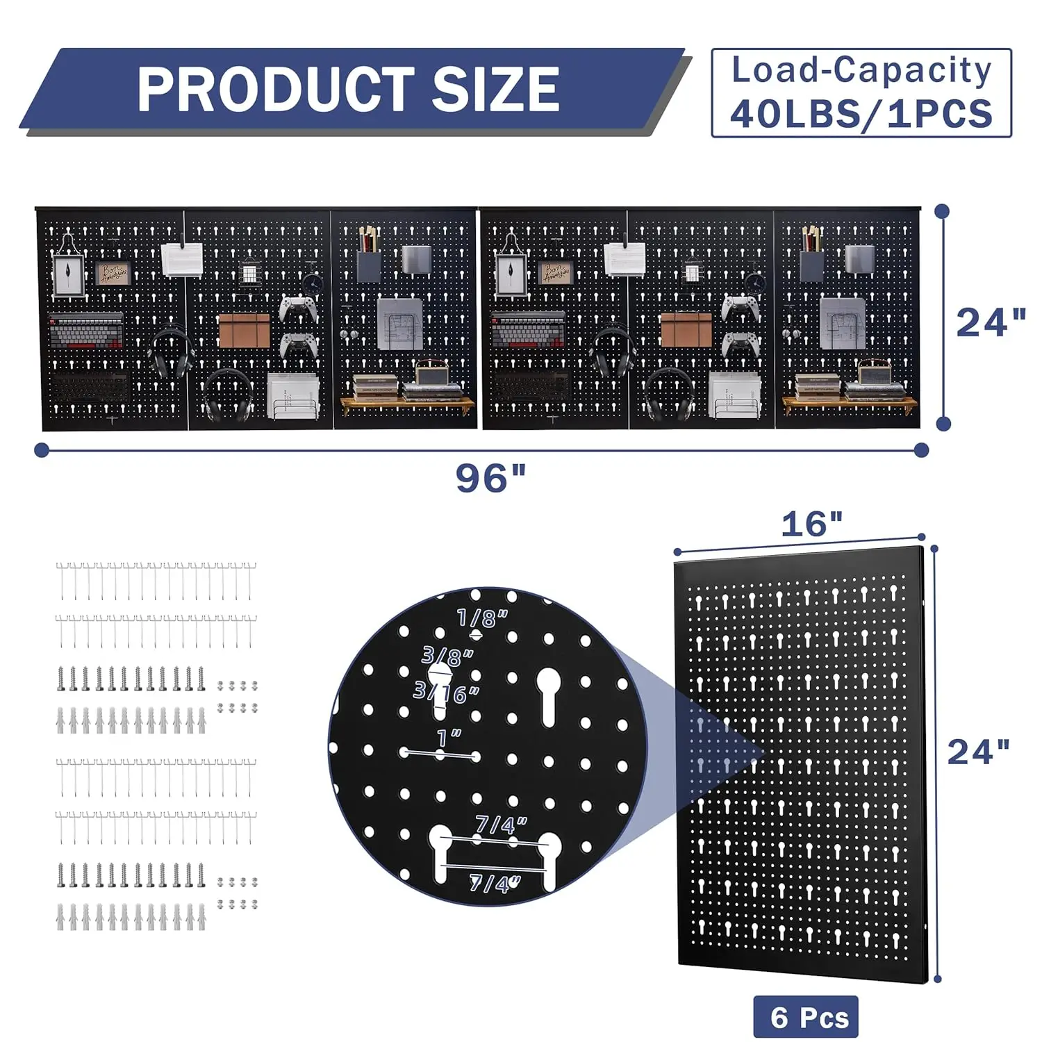 Metal Pegboard Panels for Wall - 6PCS 16