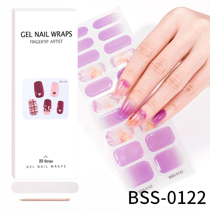 20 Tips  New Gel Nail Stickers Onion Powder Gradient Semi-cured Gel Nail Art Stickers Full Cover UV Lamp Required