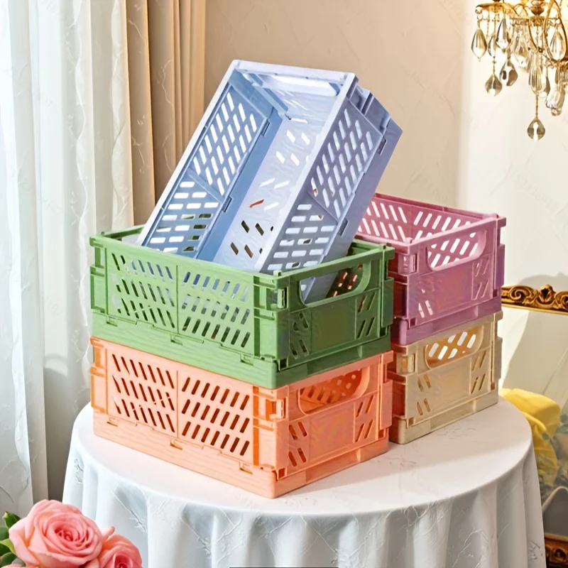

5 Colors Foldable Plastic Organizing Storage Baskets Case Stackable Folding Student 25cm Stationery Sundries Desktop Basket Sets