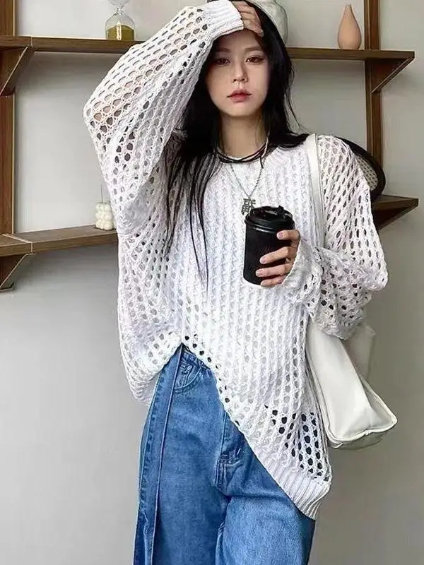 Ladies' Knitted Hollow out Sun Protection Shirt Loose Fit Lightweight Long Sleeve Comfortable Boring Style Overhead Unique Dr...