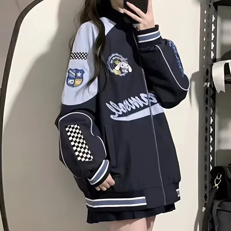 

American Embroidered Cinnamoroll Motorcycle Jackets for Women Spring Autumn New Embroidered Couple Coat Harajuku Varsity Jacket