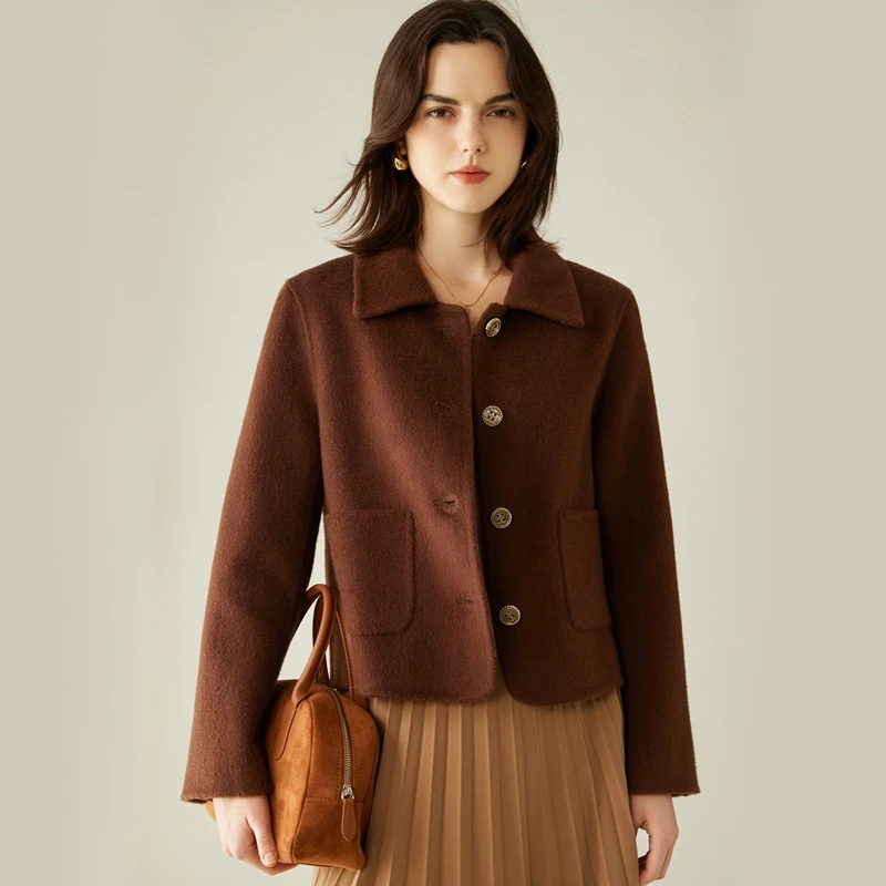 Ladies' 100% cashmere thick double-sided jacket, classic and versatile, suitable for both business and leisure