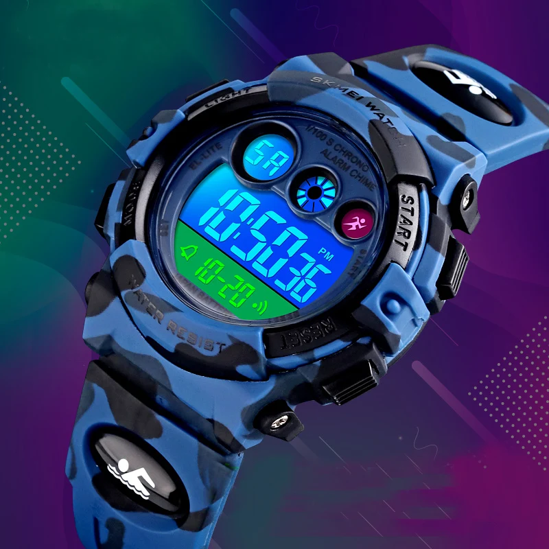 Relojes digitales militares deportivos para niños, reloj para estudiantes y niños, resistente al agua, alarma Led luminosa, reloj verde de camuflaje para niñas