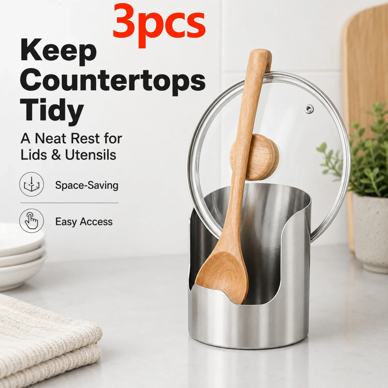 Stainless Steel Pot Lid Utensil Holder Multipurpose Kitchen Organizer Countertop Storage for Spoons Ladles Cutting Boards