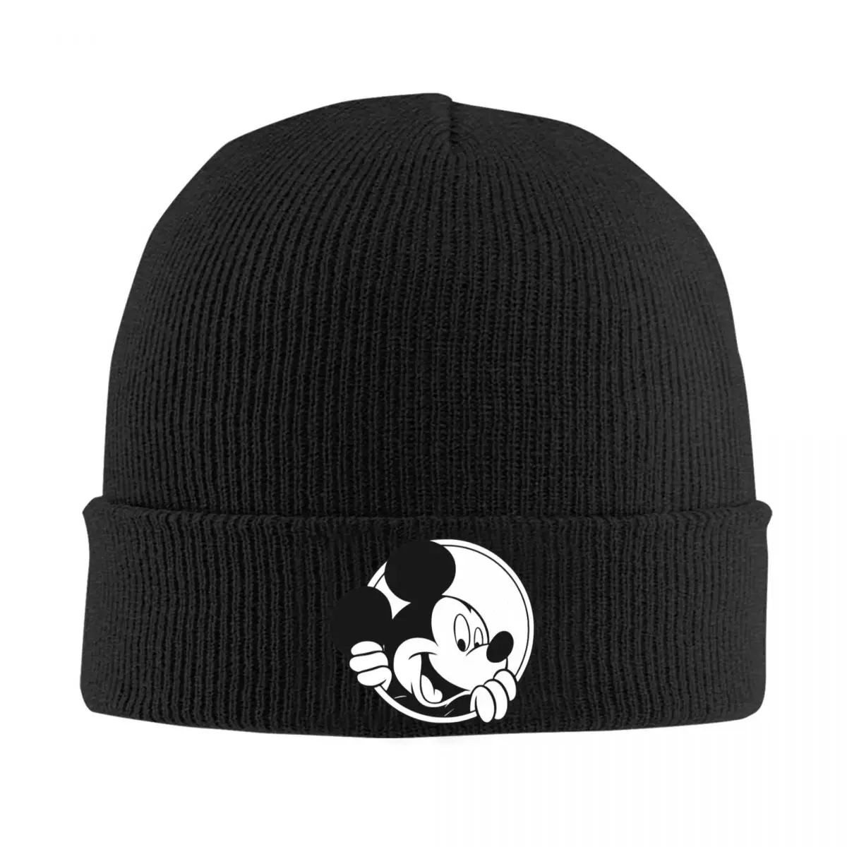 Mickey Mouse Through The Hole Cartoon Cute Knitted Caps Women Men Skullies Beanies Autumn Winter Hat Acrylic Manga Melon Cap