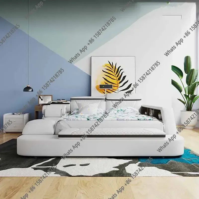 N63 European Style Double Bed Modern Storage Loft Multifunctional King Double Bed Full Size Floor Cama Inteligente Bedroom Furni
