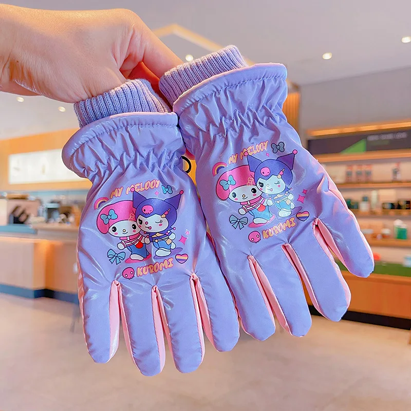 Sanrio My Melody Ski Gloves Winter Fleece-Lined Thick Waterproof Windproof Children's Cycling Warm Gloves