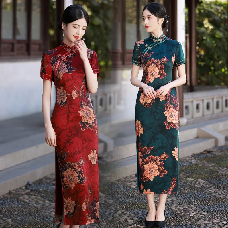 

Yourqipao Chinese Style Cheongsam for Women Retro Vintage Traditional Qipao Aodai Hanfu Dress 2024