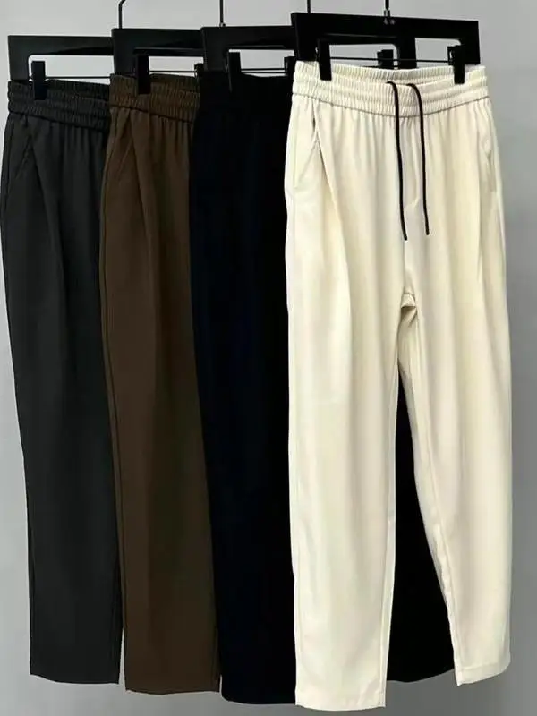 

Мужские летние тонкие свободные прямые брюки из ледяного шелка, повседневные, спортивные, для отдыха, длинные, модные, рабочие брюки