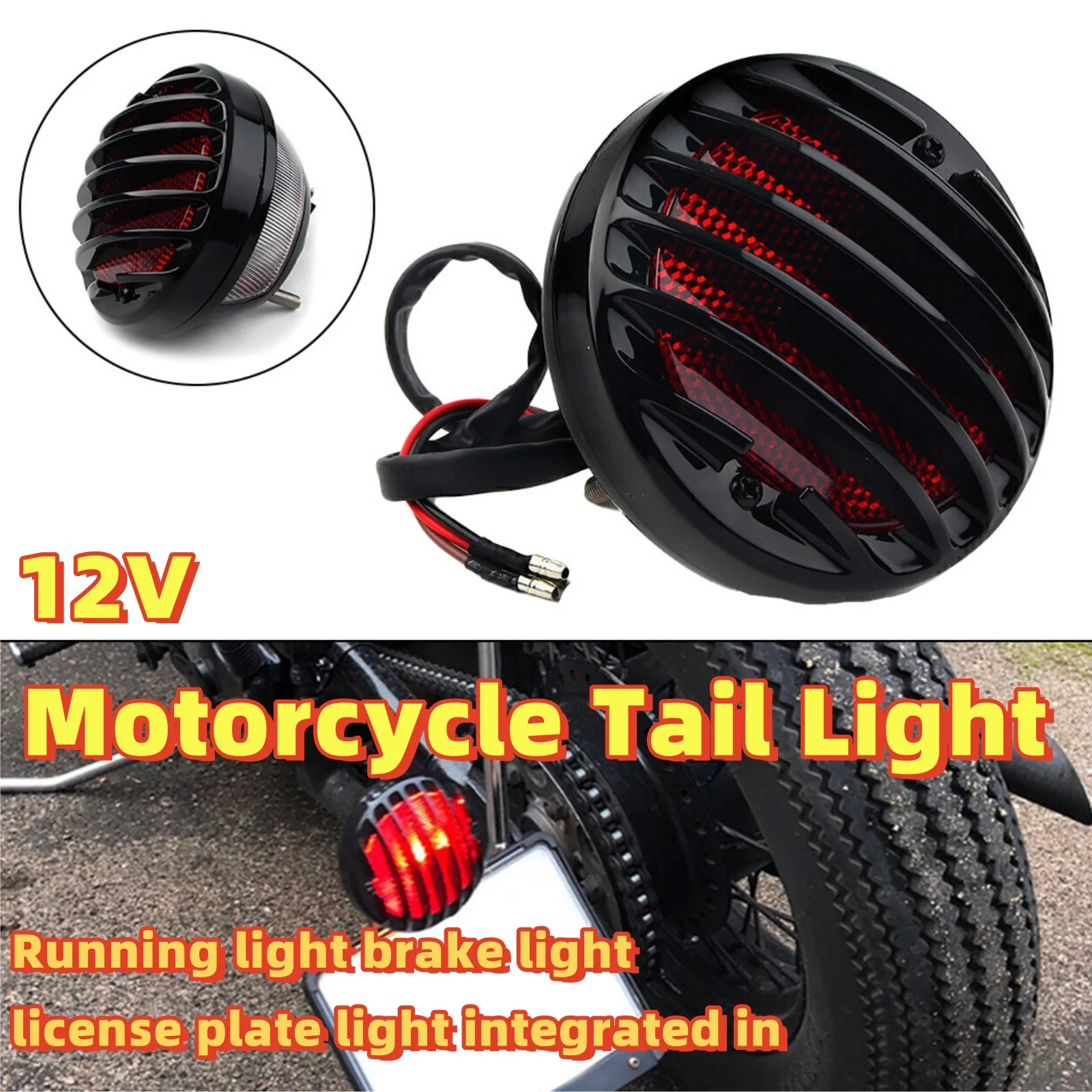 

Round Motorcycle Tail Light Motorbike Modified Rear Tail Signal Lamp Brake Stop Red Indicator 12V license plate light Running