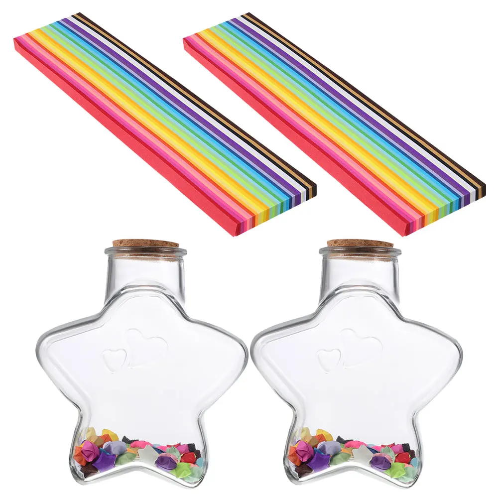 

1 set Wishing Bottle with 540 Plastic Wishing Jar Origami Papers Clear Jar for Gifts Room Decoration DIY Storage Container