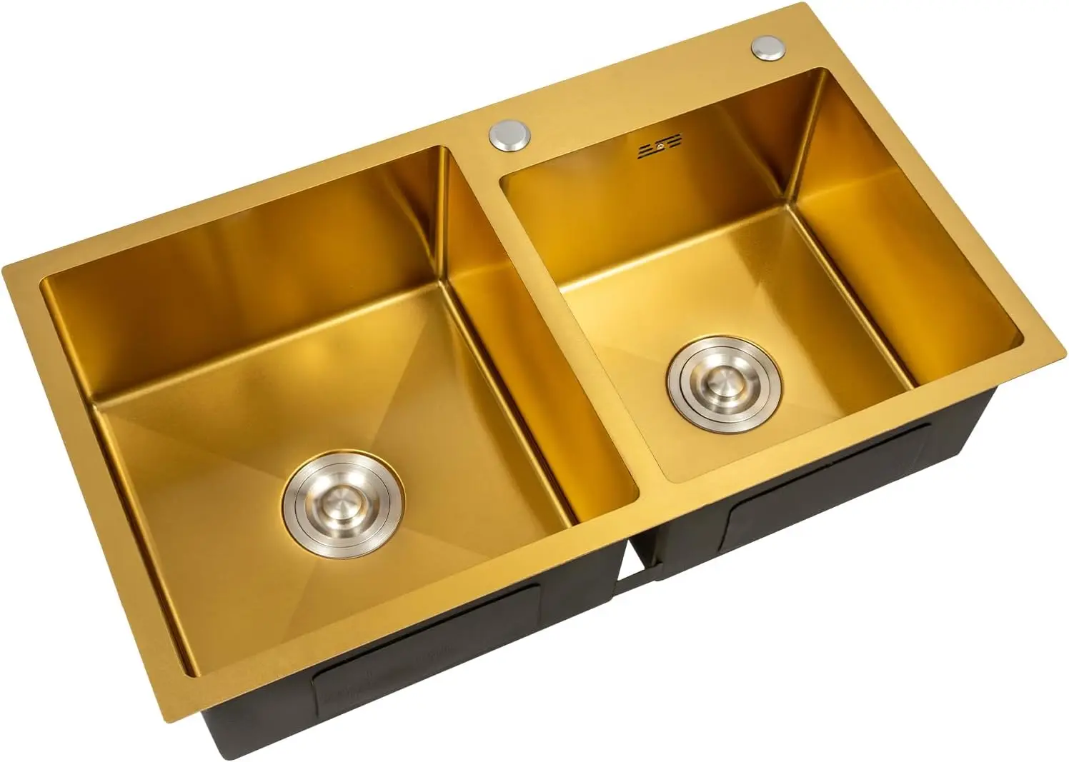 حوض مطبخ مزدوج الوعاء، حوض مطبخ من الفولاذ المقاوم للصدأ، حوض مطبخ ذهبي، أحواض مطبخ من الفولاذ المقاوم للصدأ مثبتة على الأعلى 31.5X17.72X8.6