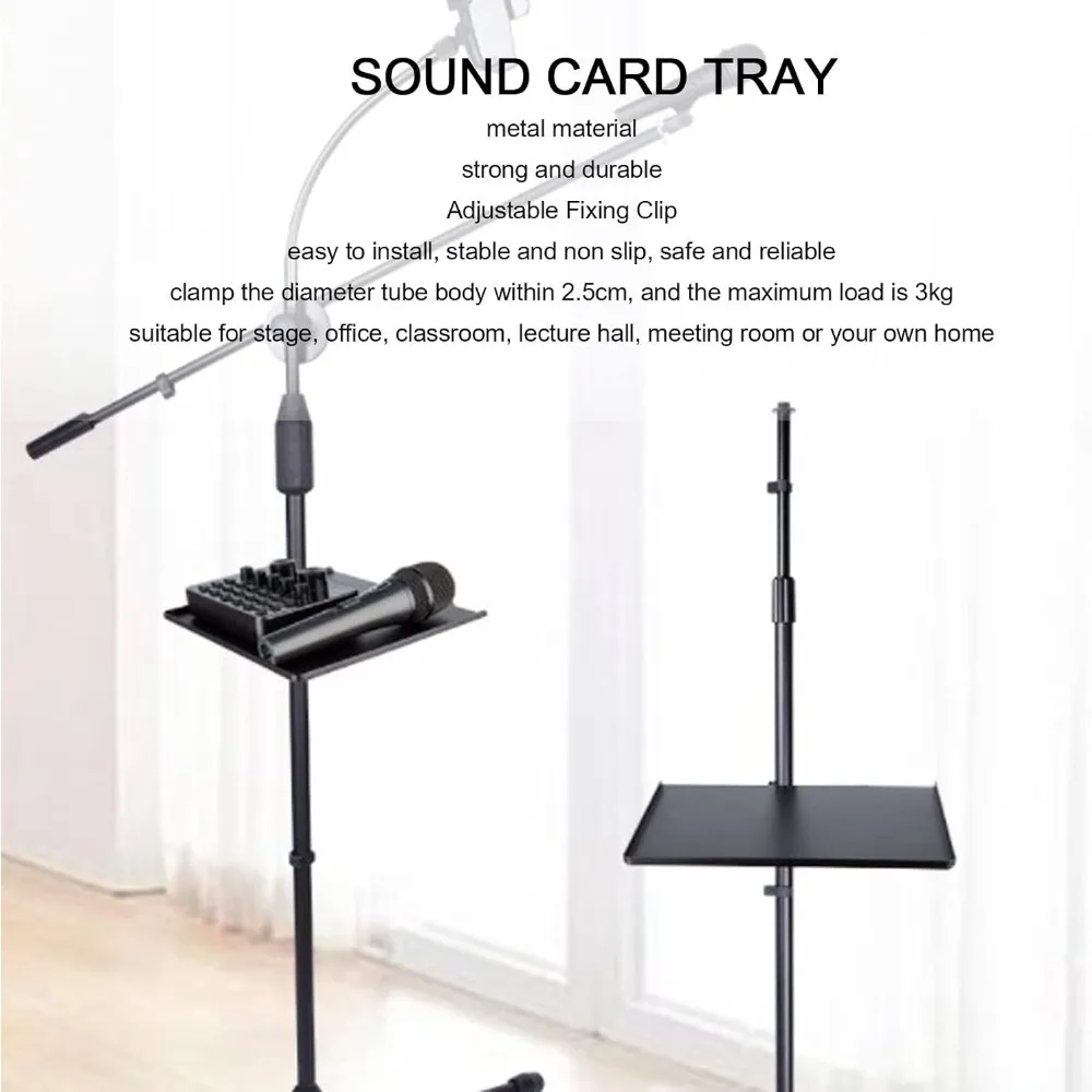 2pcs Portable Metal Microphone Stand Tray Black Small Mic Stand Utility Shelf Clamp On Design Clamp On Shelf Microphone Stand