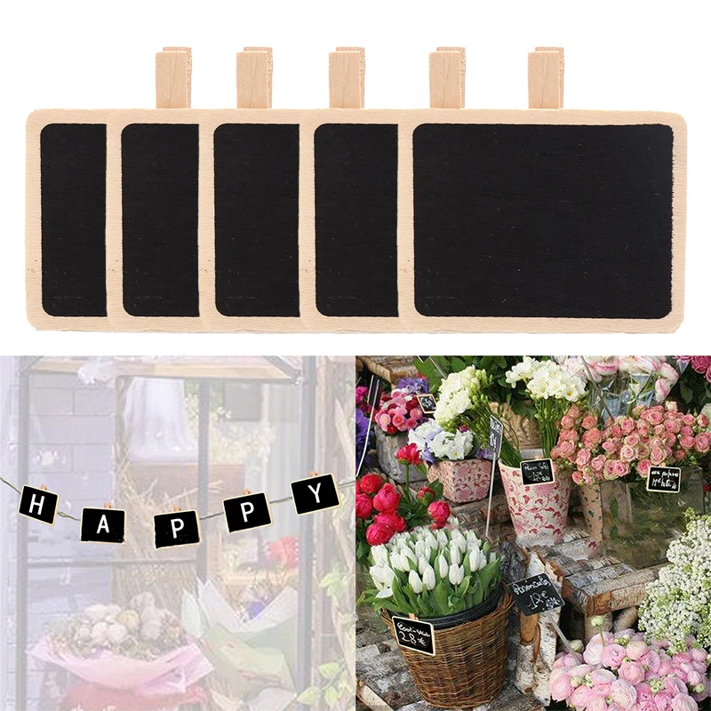 ✰✪10Pcs Mini blackboard wood message slate rectangle clip clip panel card memos label brand price place number