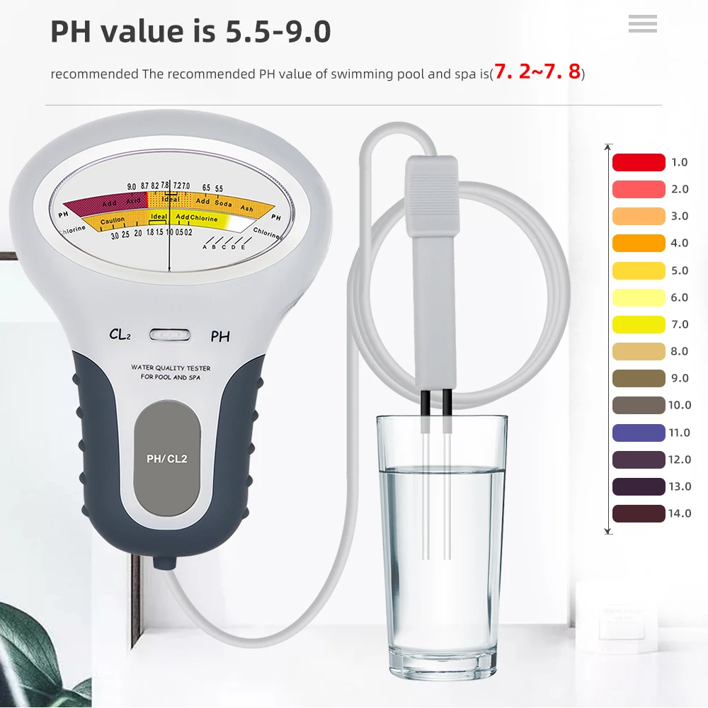 Medidor de PH y cloro 2 en 1, dispositivo de prueba de calidad del agua, PC-101, CL2, para piscina y Acuario