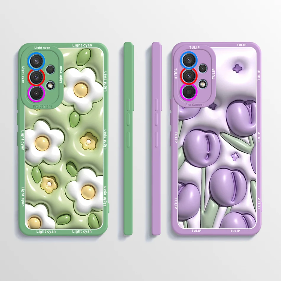 Etui na Samsung Galaxy A13 A23 A33 A53 A73 5G silikonowe miękkie, matowe, kwiatowe etulipanowe etui na telefon do Samsung A13 4G Fundas