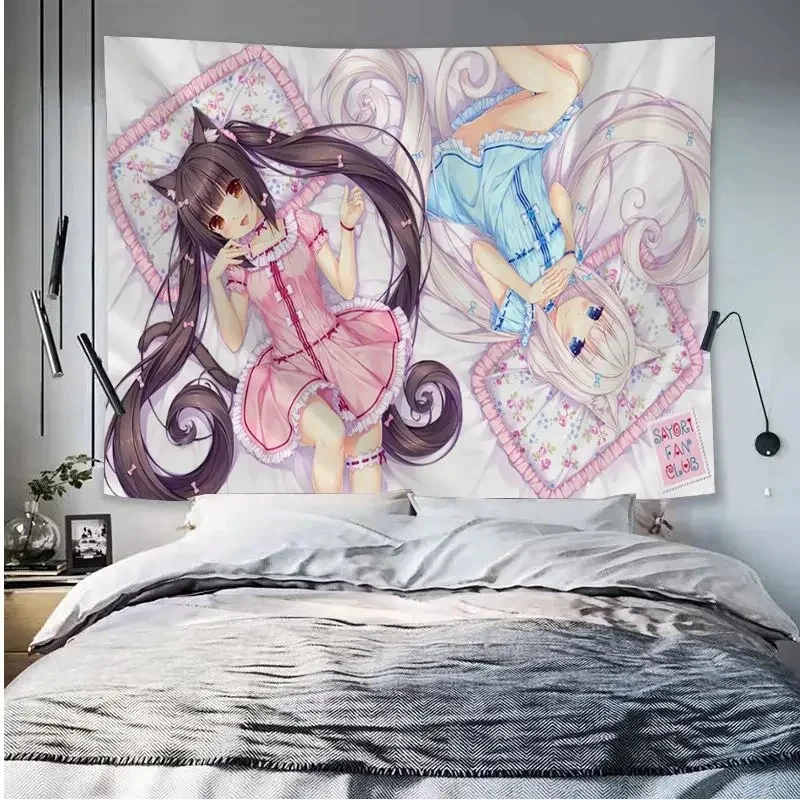 Cute Anime Girls Japanese Style Art Sci-Fi Tapestry Wall Hanging Decorative Blanket for Bedroom Living Room Dorm Home Decor