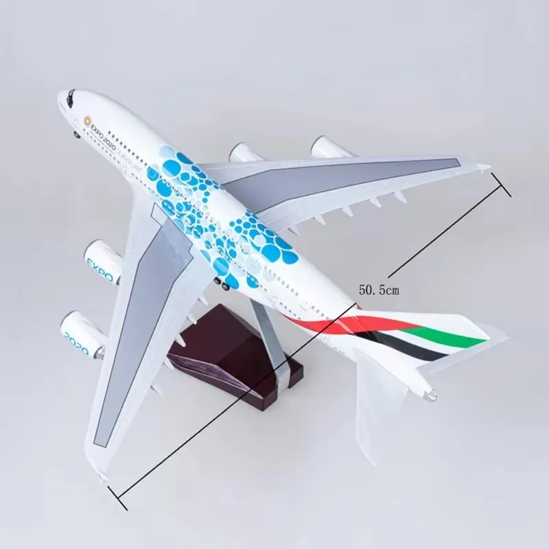 46cm modèle d'avion a380 Emirates Aviation Expo 2020 Dubai Airlines résine avion jouet avec roue lumière LED Collection cadeaux