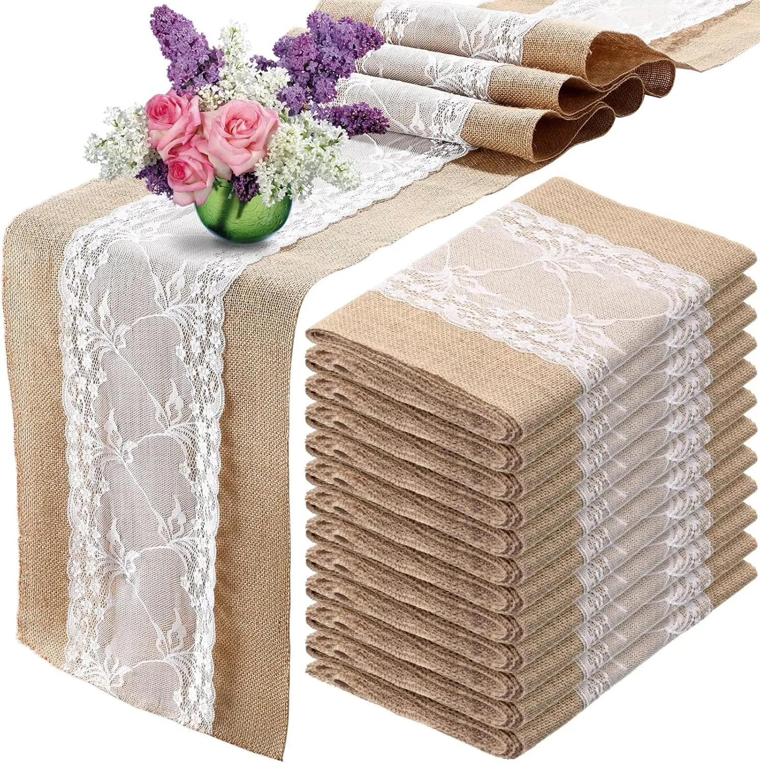 1PCS Burlap Table Runner 30x275cm White Lace Table Runner Rustic Table Runner Country Wedding Table Cloth Rectangle Table Decor