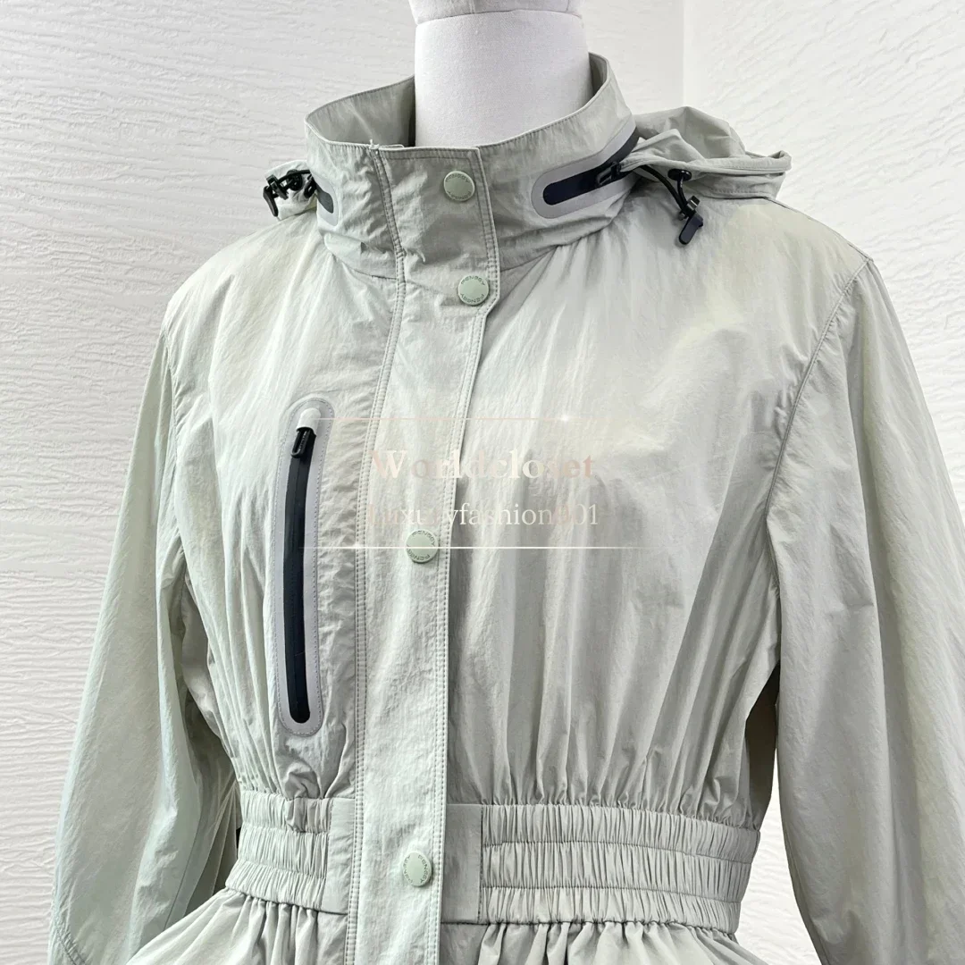 

Workwear Style Jacket and Pants Set 2025 Green/wWite Long Sleeve Hooded Spring Drawstring Waist Sport Suit