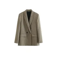 Nueva Colección 2026: Blazer a Cuadros de Doble Botonadura para Mujer, Estilo Vintage con Mangas Largas y Bolsillos con Solapa, Prenda Exterior Chic para Dama