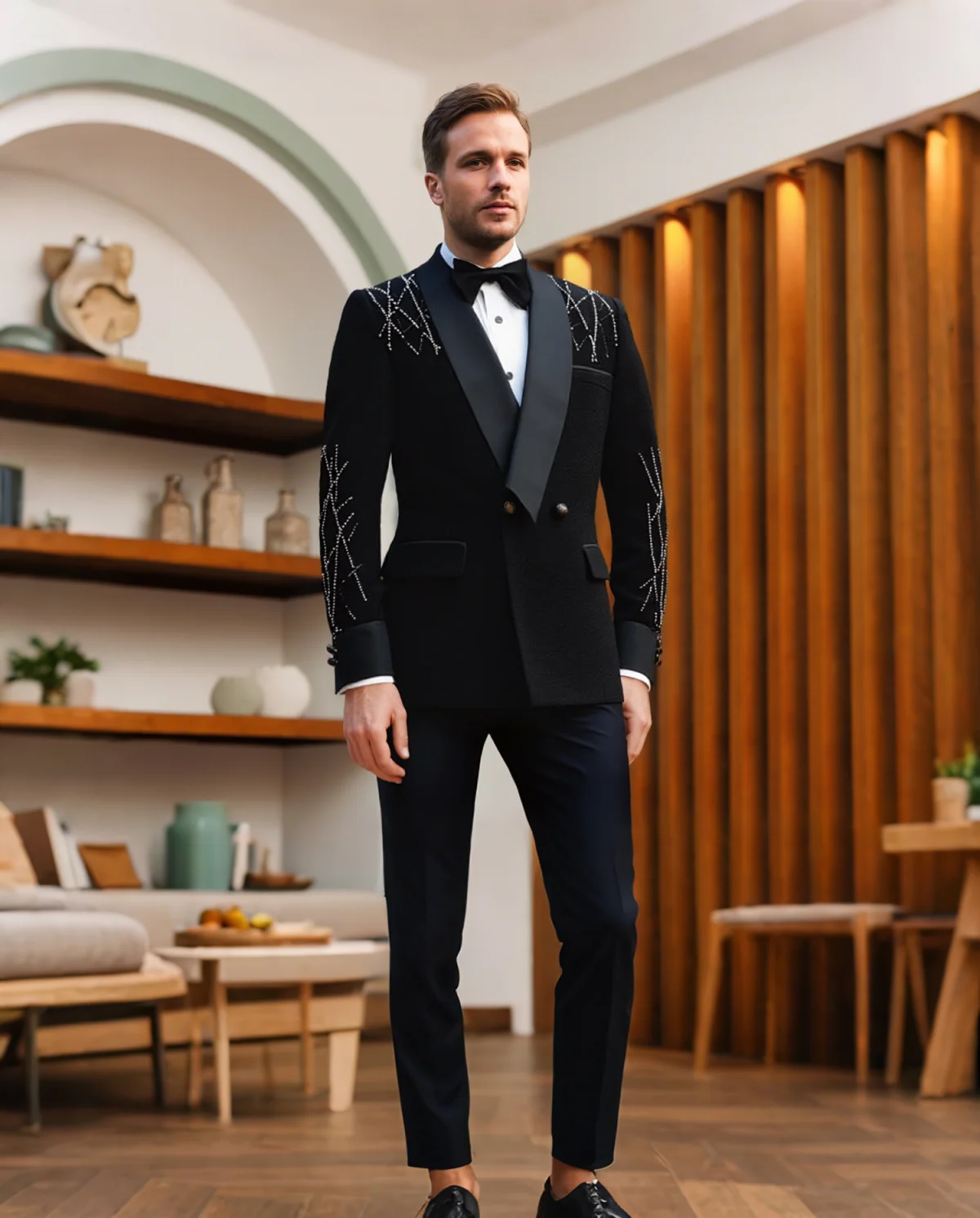 Gorgeous Man Tuxedos Slim Fit Beaded 2 Piece Set Wedding Suit Design Blazer Pants Evening Groom Wear For Party Prom Customized