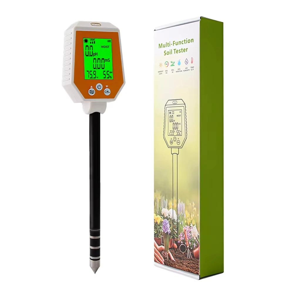 YIERYI 6 in 1 Soil Tester Meter PH/EC/humidity/Sunlight/Air Humidity/Temperature High Accuracy Conductivity