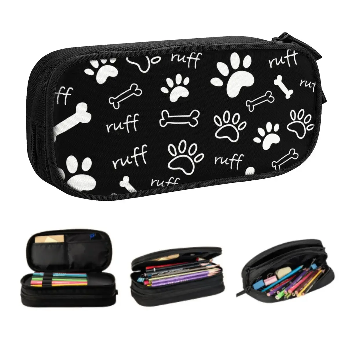 Custom Pet Lover Dog Paws And Bones Pattern Pencil Cases Boys Gilrs Big Capacity Animal Footprint Pencil Box Students Stationery