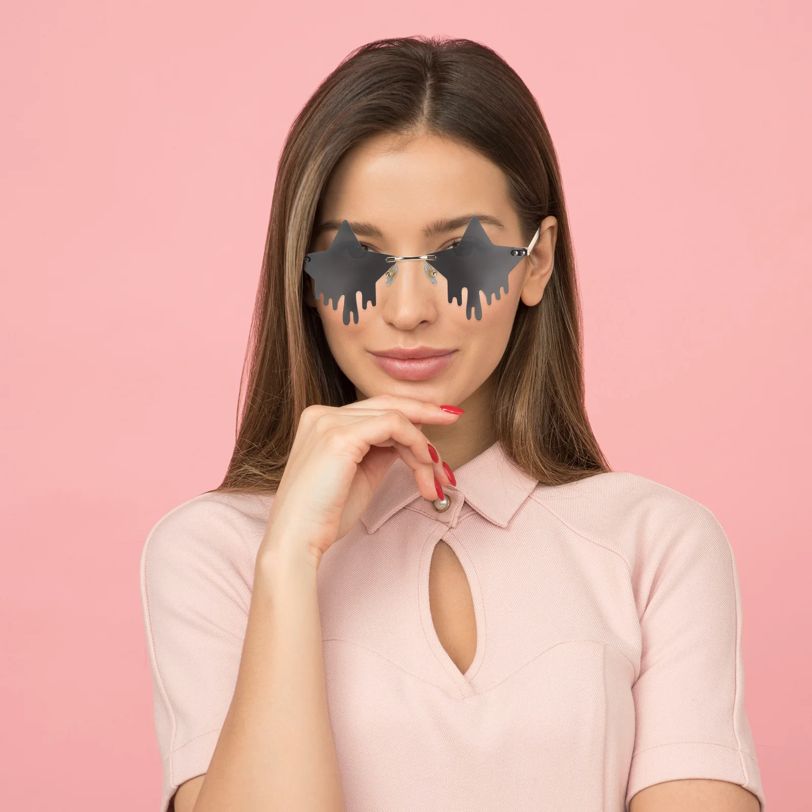 1 Paar randlose Stern-Sonnenbrille, trendige, einzigartige, coole Brille, Party, Strand, Reisen, UV-Schutz, stilvolle rahmenlose Brille