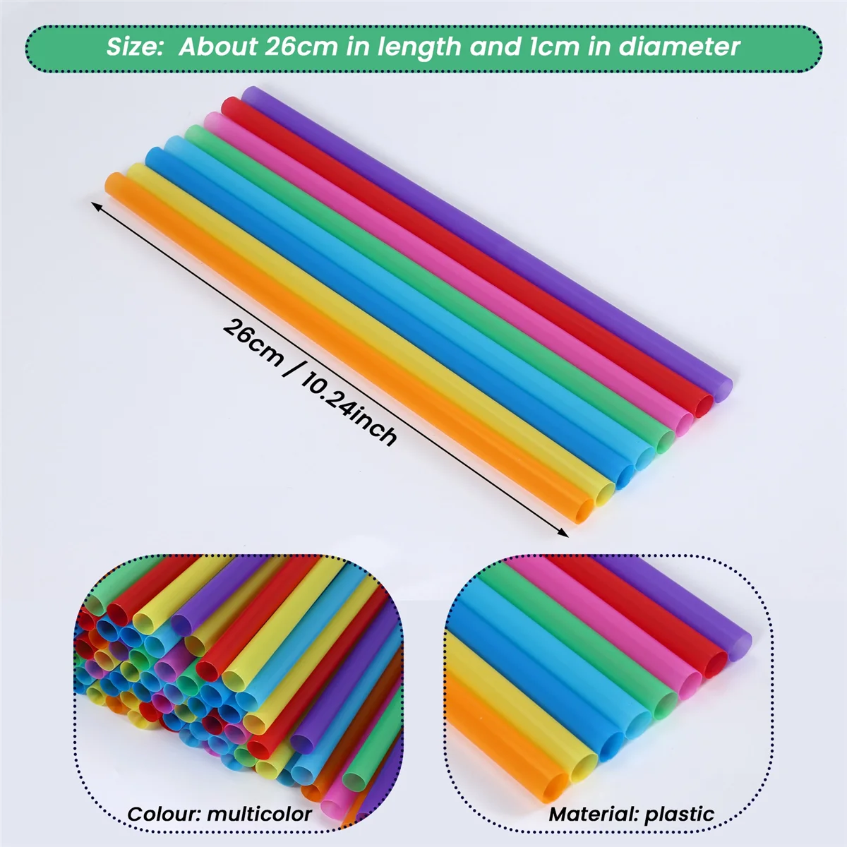 ABLK 300Pcs 10.3in Jumbo Straws Smoothie Straws Milkshake Straws Extra Wide Extra Long Assorted Bright Colors