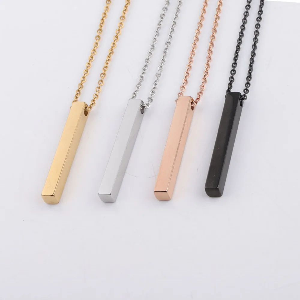 

Simple Blank Wishing Bar Pendant Necklace Charm Men Women Waterproof Dangle Vertical Cuboid Stick Stainless Steel Jewelry Gift