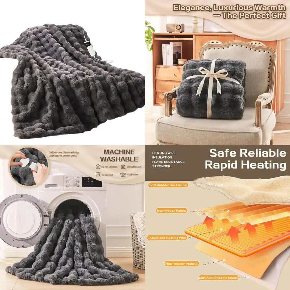 

60 x 50 Electric Throw Blanket with 10 Heat Settings and 8-Hour Auto Shut-Off, Plush Faux Rabbit Fur