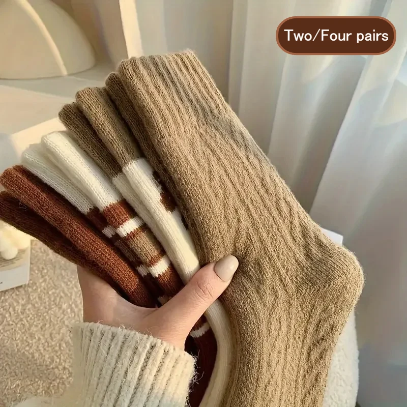 أزواج جديدة من الجوارب النسائية المحبوكة الشتوية العصرية السميكة والمريحة ذات الفم المستدير - طراز قديم مع تفاصيل فيونكة #6