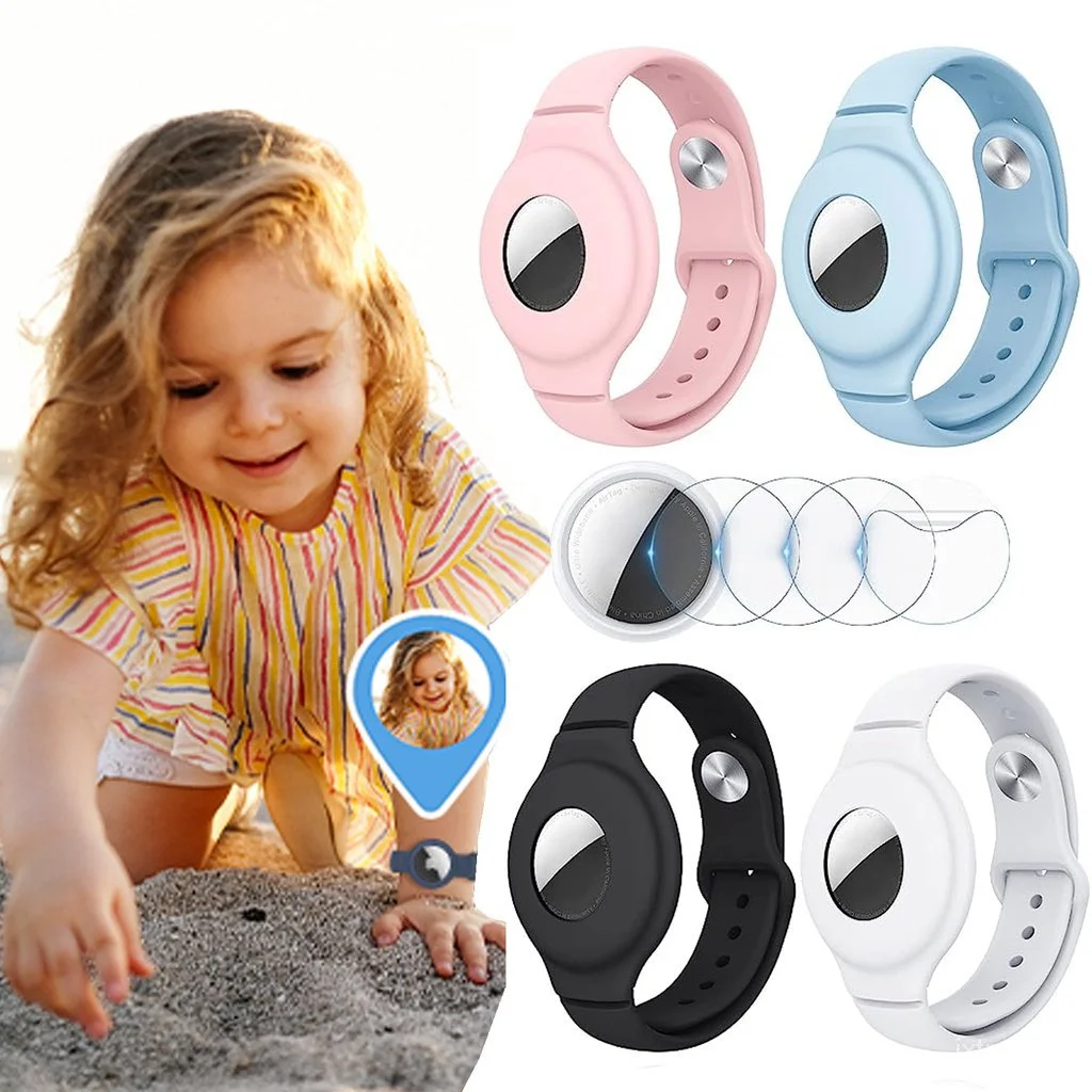 

AirTag Bracelet for Kids,Silicone Watch Bands Anti-Scratch Films for Children, Anti-dropping Wristband for Watch Hidden Holder